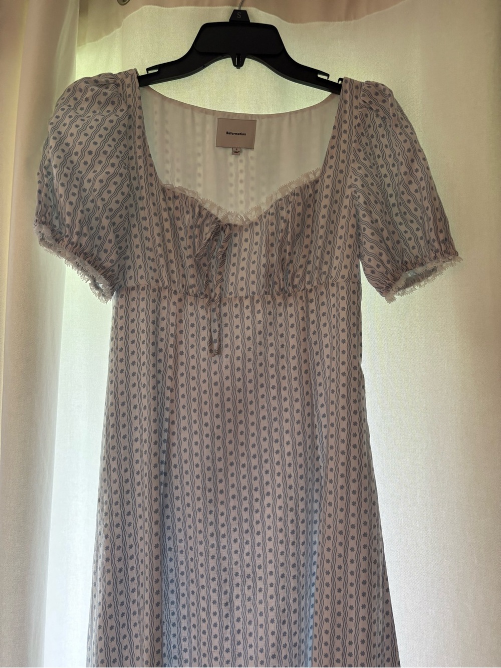 Reformation Cherise Linen Puff-Sleeve Light Blue Maxi Dress - Picture 4 of 15
